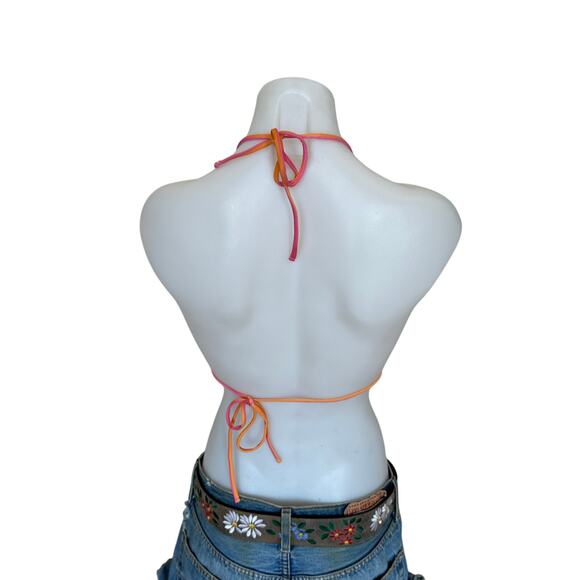 Lovers + Friends Striped Triangle String Bikini Top Orange Pink XS In Line $78 - Picture 7 of 8